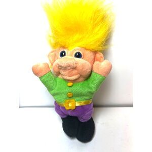 Vintage Imperial Troll Plush Yellow Hair Green Shirt Soft Toy Doll Purple Black